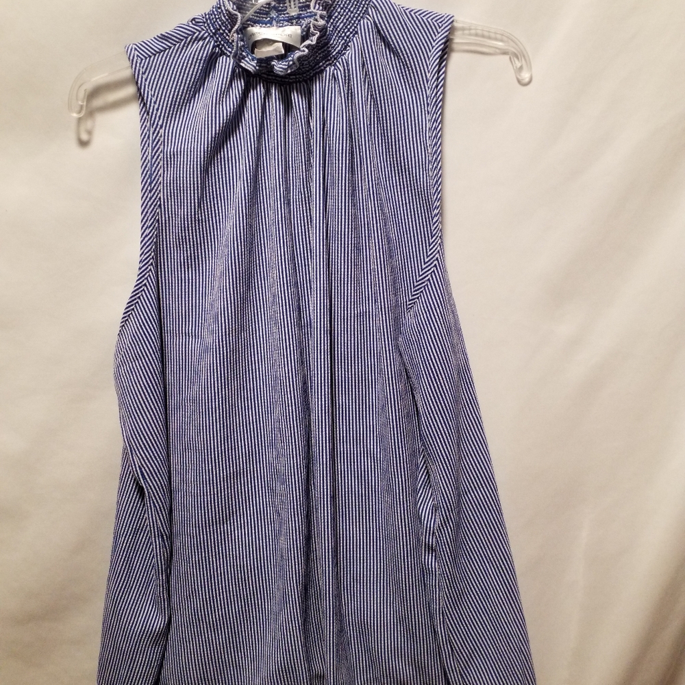 Pinstripe short sleeve ruffle turtleneck